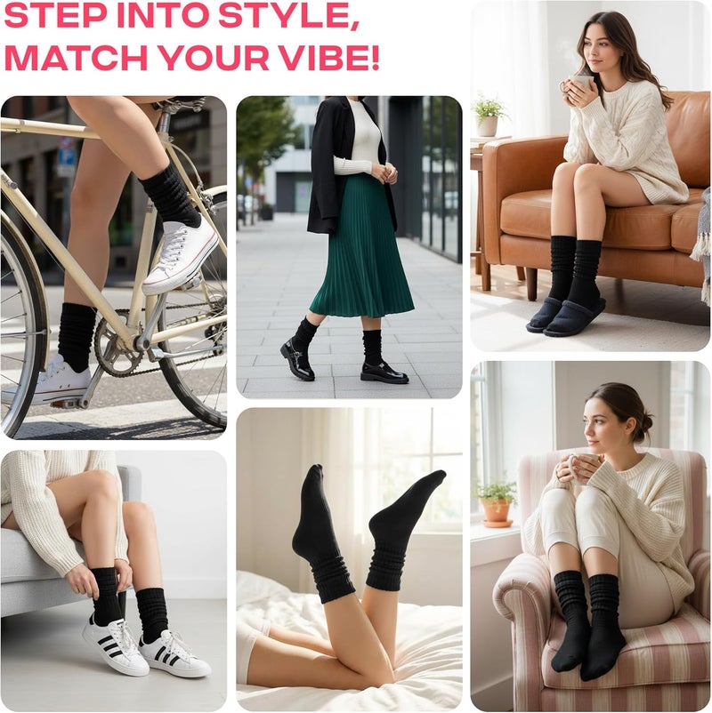 CoolMate Store Women's Scrunch Crew Socks, Slouchy Mid Calf Boot Socks, 3 Pairs Slouch Socks, US Size 6-10 - Image 5